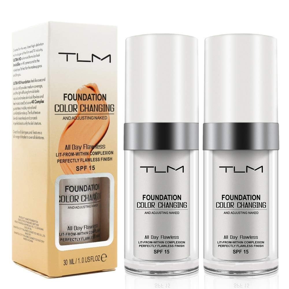 TLM Colour Changing Foundation 2er-Pack – Farbwechselnde Make-up Basis mit SPF15, Feuchtigkeitsspendend, Lang anhaltend
