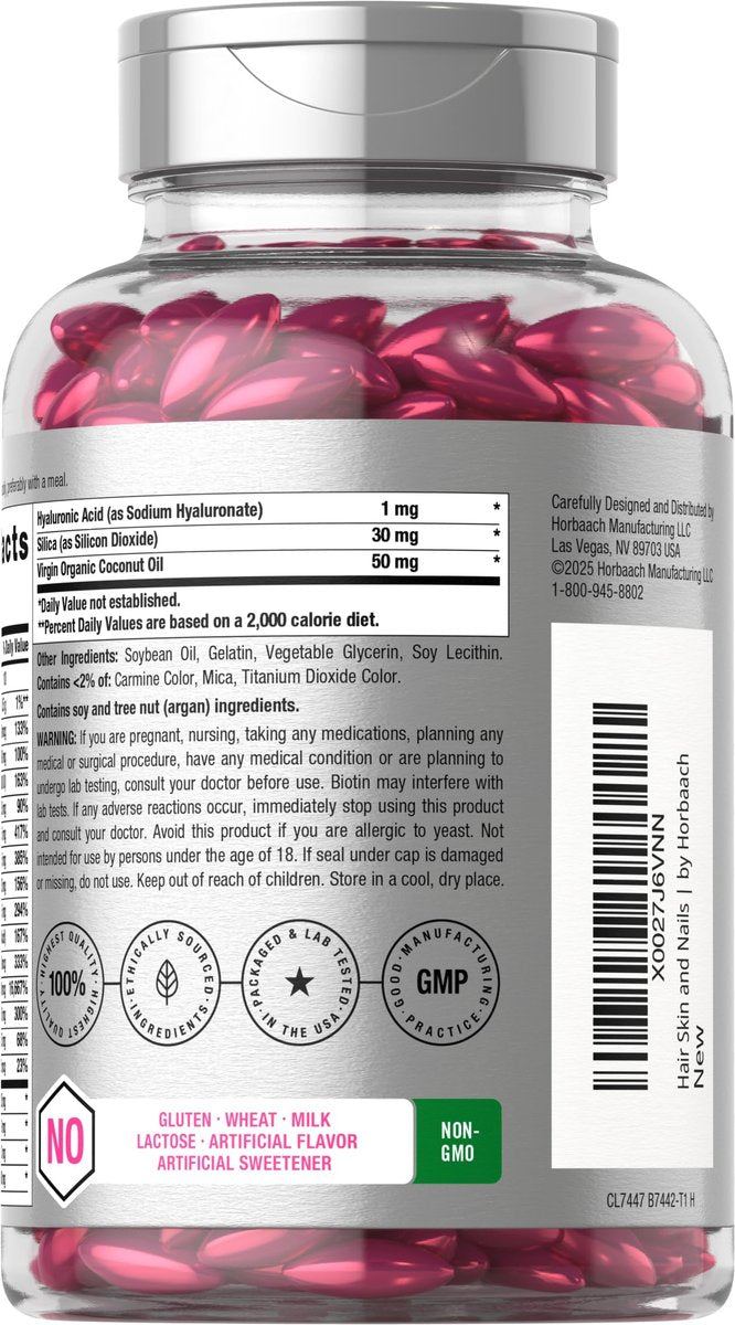 Horbäach Haar, Haut und Nägel Vitamine | 300 Softgels | mit Biotin und Kollagen | Angereichert mit Arganöl und Kokosöl | Nicht-GMO, glutenfrei