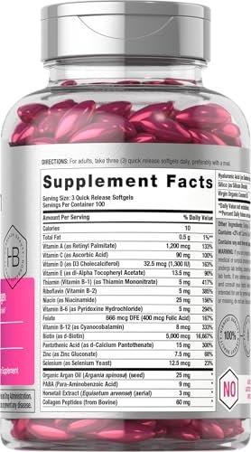 Horbäach Haar, Haut und Nägel Vitamine | 300 Softgels | mit Biotin und Kollagen | Angereichert mit Arganöl und Kokosöl | Nicht-GMO, glutenfrei