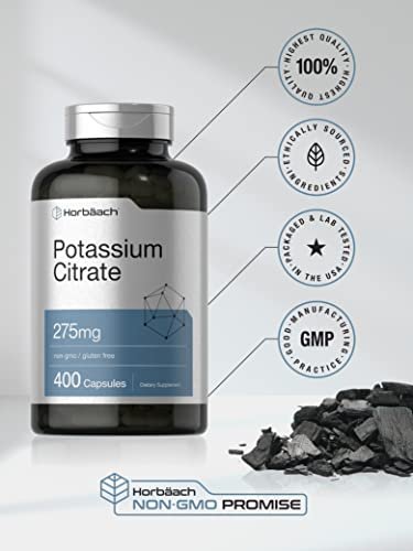 Horbäach Kaliumcitrat 275 mg | 400 Kapseln | Non-GMO, Glutenfrei