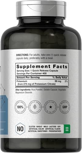 Horbäach Kaliumcitrat 275 mg | 400 Kapseln | Non-GMO, Glutenfrei