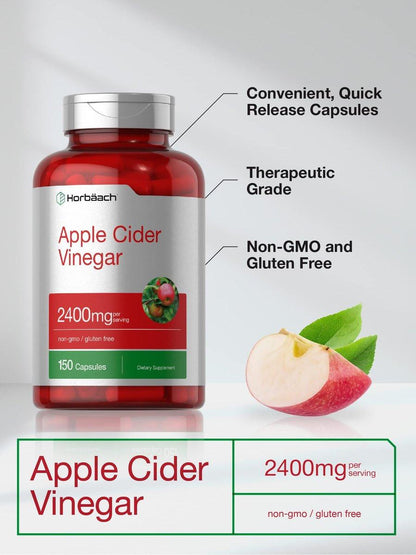 Horbäach Apfelessig Kapseln | 2400 mg | 150 Stück | Nicht-GVO, Glutenfrei