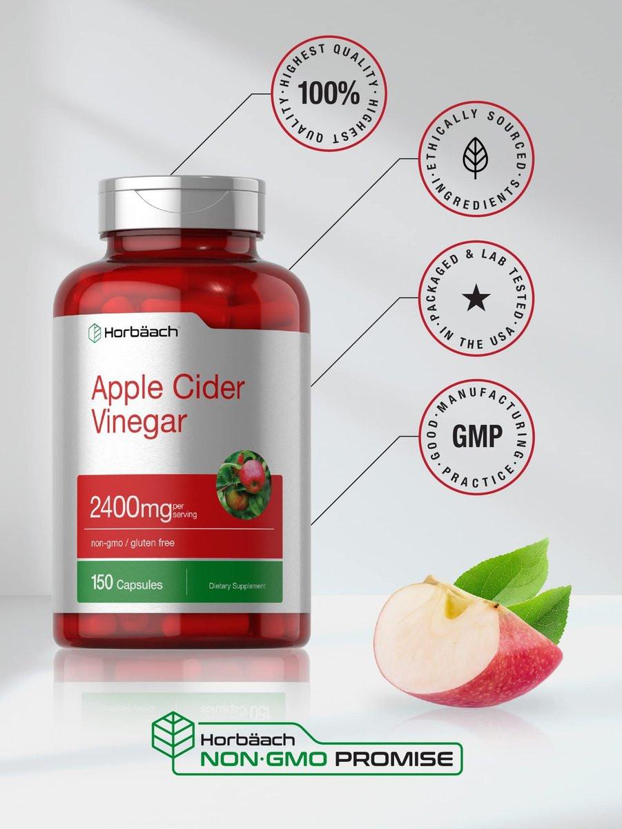 Horbäach Apfelessig Kapseln | 2400 mg | 150 Stück | Nicht-GVO, Glutenfrei