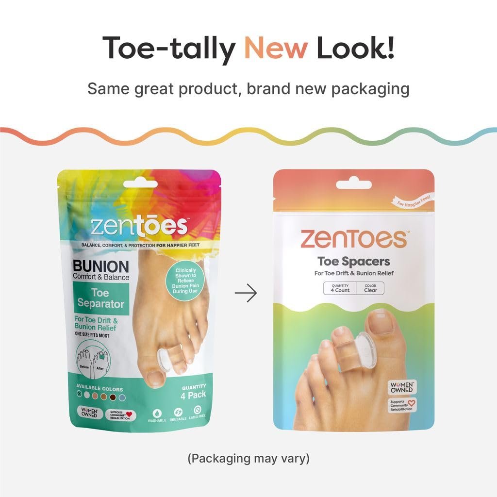 ZenToes Gel-Zehenspreizer für Ballenzehen – Korrektur überlappender Zehen und Schmerzlinderung – 1 Packung mit 4 (Transparent)
