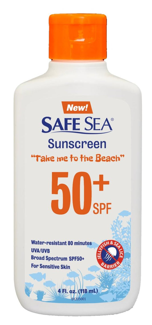 Safe Sea Sonnencreme SPF 50+ Lotion 118ml – Wasserfest, Biologisch Abbaubar mit Quallenschutz und Schutz vor Meeresläusen – Für Körper und Gesicht