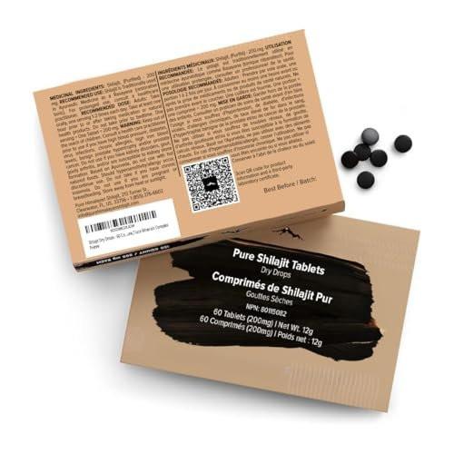 Reines Himalaya Shilajit | 100% reines natürliches Shilajit Grade A Max Potency 85+ Spurenelemente & Fulvinsäure | 3rd Party US Labor getestet | Trockene Tropfen | 12g (60 Stück)