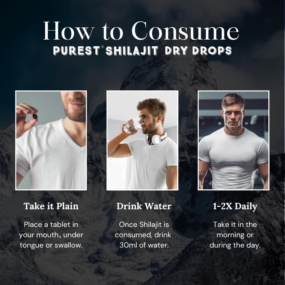 Reines Himalaya Shilajit | 100% reines natürliches Shilajit Grade A Max Potency 85+ Spurenelemente & Fulvinsäure | 3rd Party US Labor getestet | Trockene Tropfen | 12g (60 Stück)