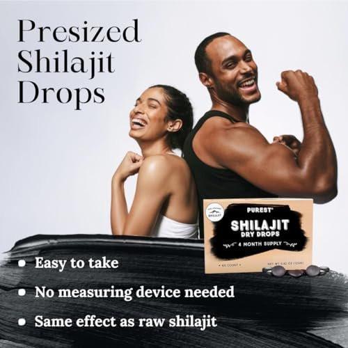 Reines Himalaya Shilajit | 100% reines natürliches Shilajit Grade A Max Potency 85+ Spurenelemente & Fulvinsäure | 3rd Party US Labor getestet | Trockene Tropfen | 12g (60 Stück)