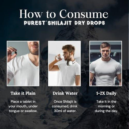 Reines Himalaya Shilajit | 100% reines natürliches Shilajit Grade A Max Potency 85+ Spurenelemente & Fulvinsäure | 3rd Party US Labor getestet | Trockene Tropfen | 12g (60 Stück)