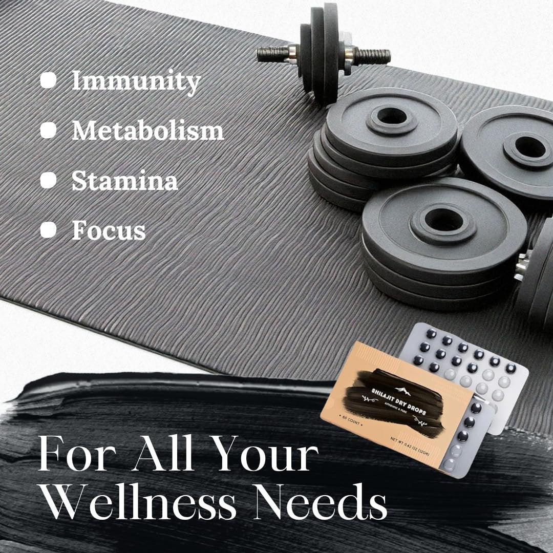 Reines Himalaya Shilajit | 100% reines natürliches Shilajit Grade A Max Potency 85+ Spurenelemente & Fulvinsäure | 3rd Party US Labor getestet | Trockene Tropfen | 12g (60 Stück)