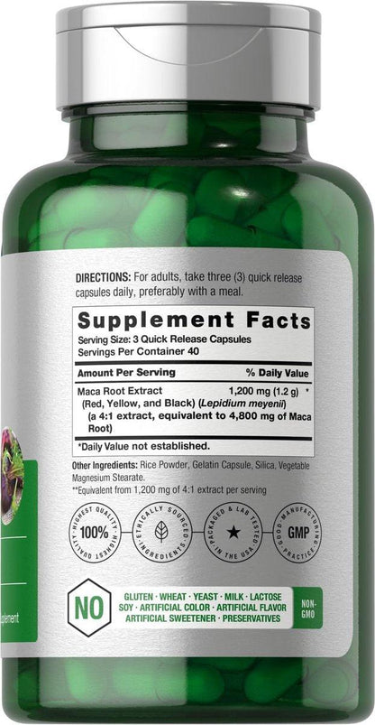 Horbäach Maca-Wurzel Kapseln für Männer und Frauen | 120 Kapseln | Hochwirksamer Extrakt | Nicht-GVO und glutenfreie Formel