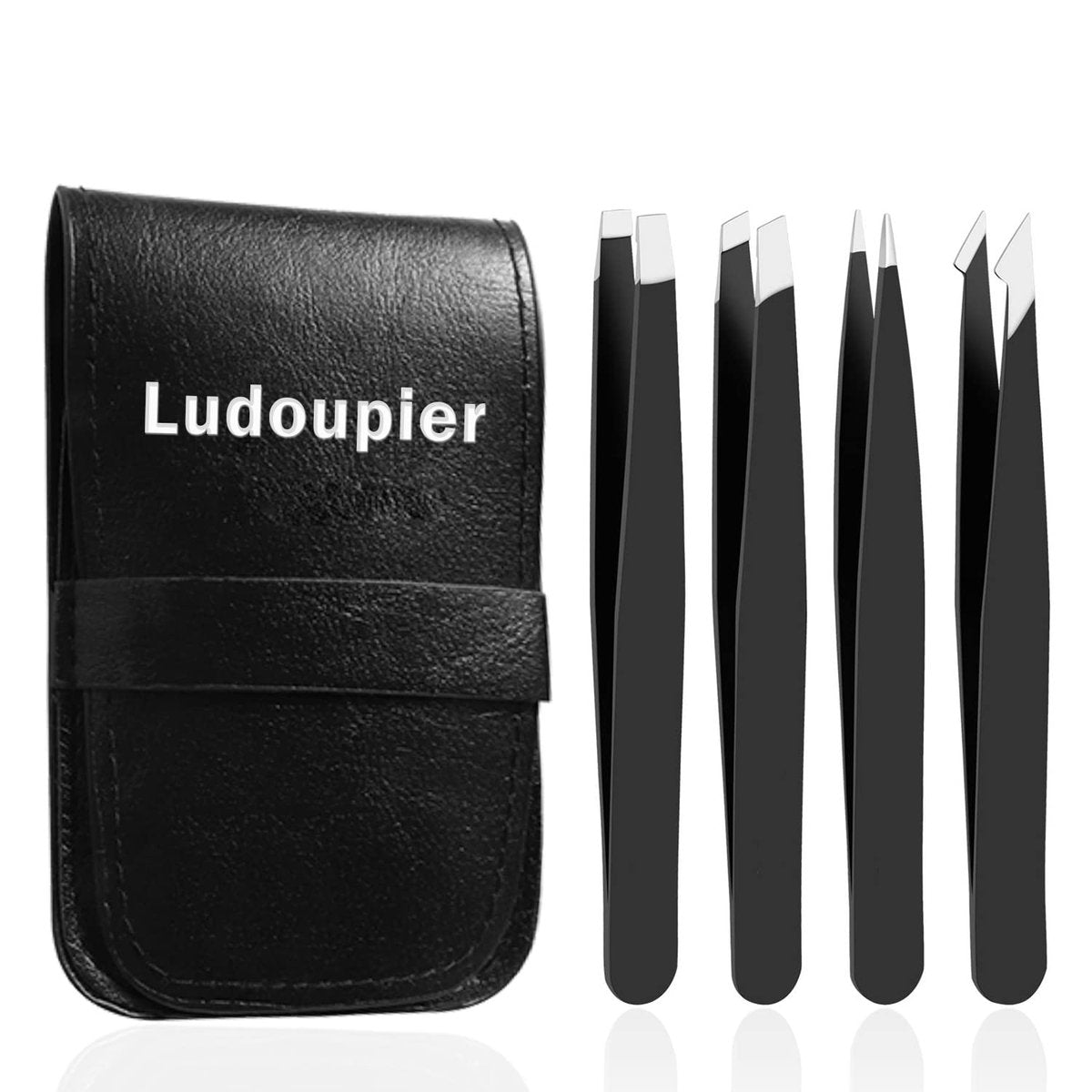 LUDOUPIER [4+1 Teile] Pinzetten-Set mit Reiseetui – Hochpräzise, professionelle, rostfreie Legierungspinzetten für Damen & Herren, Mehrzweck-Pinzette für Augenbrauen, Gesichtshaare, eingewachsene Haare