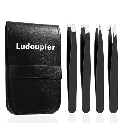 LUDOUPIER [4+1 Teile] Pinzetten-Set mit Reiseetui – Hochpräzise, professionelle, rostfreie Legierungspinzetten für Damen & Herren, Mehrzweck-Pinzette für Augenbrauen, Gesichtshaare, eingewachsene Haare