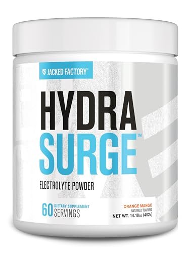 Jacked Factory HYDRASURGE Elektrolytpulver – Hydrationspräparat mit Mineralien, Himalaya-Salz, Kokoswasser – Keto-freundlich, zuckerfrei, natürlich gesüßt – 60 Portionen, Orange Mango