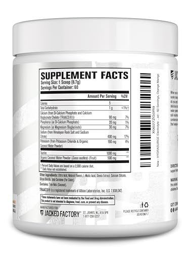 Jacked Factory HYDRASURGE Elektrolytpulver – Hydrationspräparat mit Mineralien, Himalaya-Salz, Kokoswasser – Keto-freundlich, zuckerfrei, natürlich gesüßt – 60 Portionen, Orange Mango