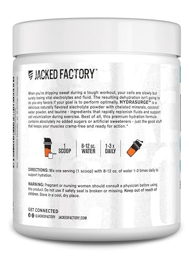 Jacked Factory HYDRASURGE Elektrolytpulver – Hydrationspräparat mit Mineralien, Himalaya-Salz, Kokoswasser – Keto-freundlich, zuckerfrei, natürlich gesüßt – 60 Portionen, Orange Mango