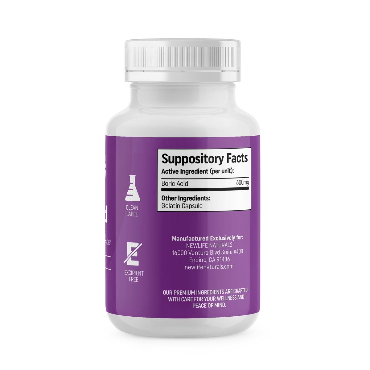 NewLife Naturals Borsäure-Zäpfchen für Frauen – 600 mg NF-Qualität Borsäurepulver, Vaginalgeruch & pH-Gleichgewicht, Vaginalzäpfchen, Hergestellt in den USA, 30 Stück