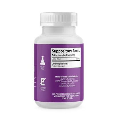 NewLife Naturals Borsäure-Zäpfchen für Frauen – 600 mg NF Borsäure-Pulver, Vaginalgeruch & pH-Gleichgewicht, Vaginalzäpfchen, Hergestellt in den USA, 90 Stück