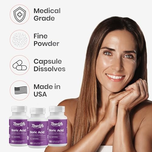NewLife Naturals Borsäure-Zäpfchen für Frauen – 600 mg NF-Qualität Borsäurepulver, Vaginalgeruch & pH-Gleichgewicht, Vaginalzäpfchen, Hergestellt in den USA, 30 Stück
