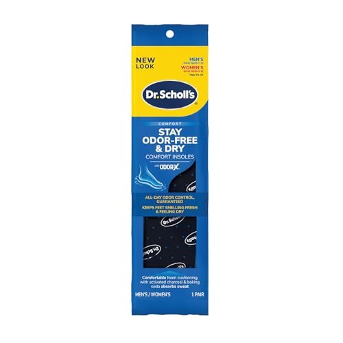 Dr. Scholl's® Stay Odor-Free & Dry Comfort Einlegesohlen mit Odor-X®, Unisex, 1 Paar, Zuschneidbar für Herrenschuhgrößen (7-13) und Damenschuhgrößen (5-10)
