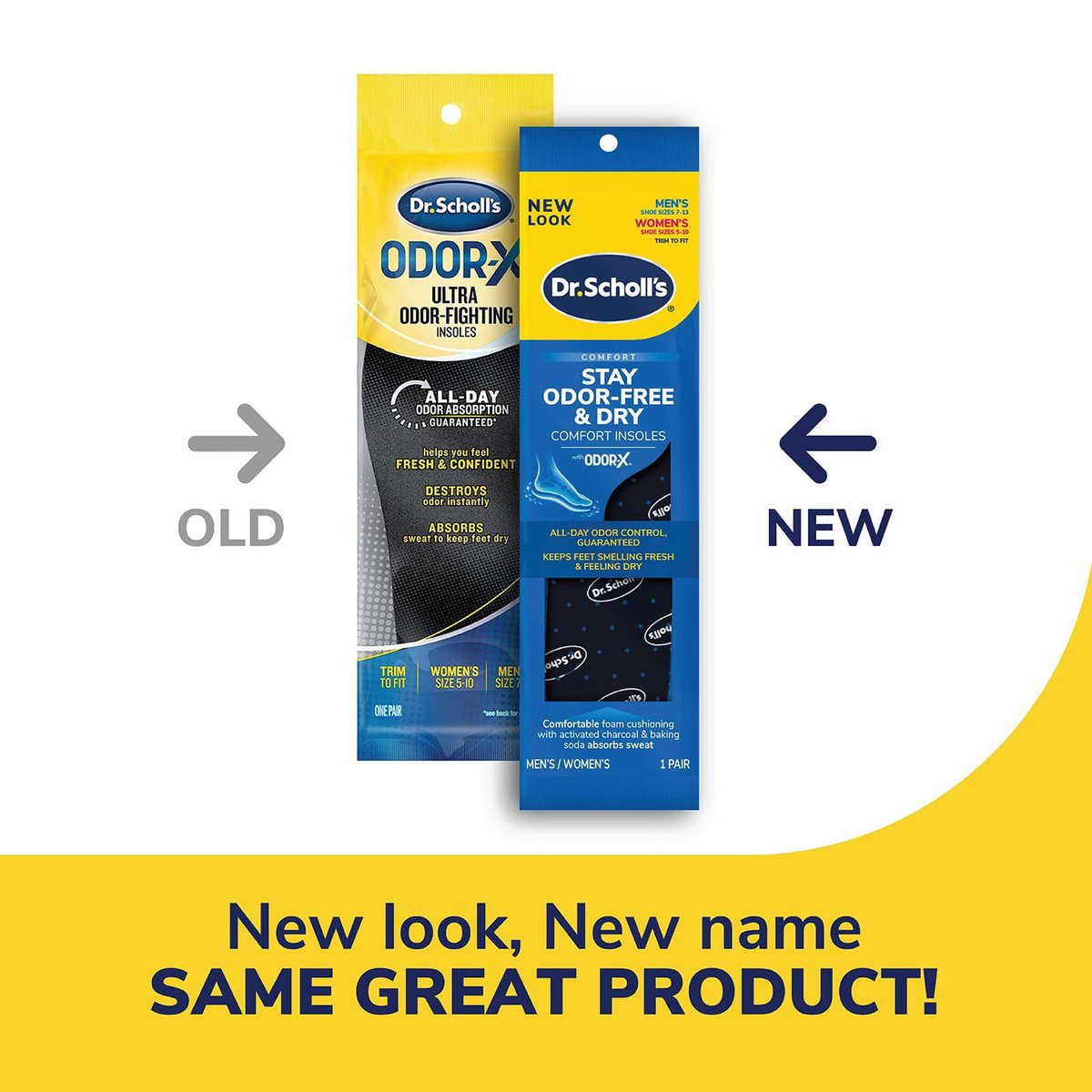 Dr. Scholl's® Stay Odor-Free & Dry Comfort Einlegesohlen mit Odor-X®, Unisex, 1 Paar, Zuschneidbar für Herrenschuhgrößen (7-13) und Damenschuhgrößen (5-10)