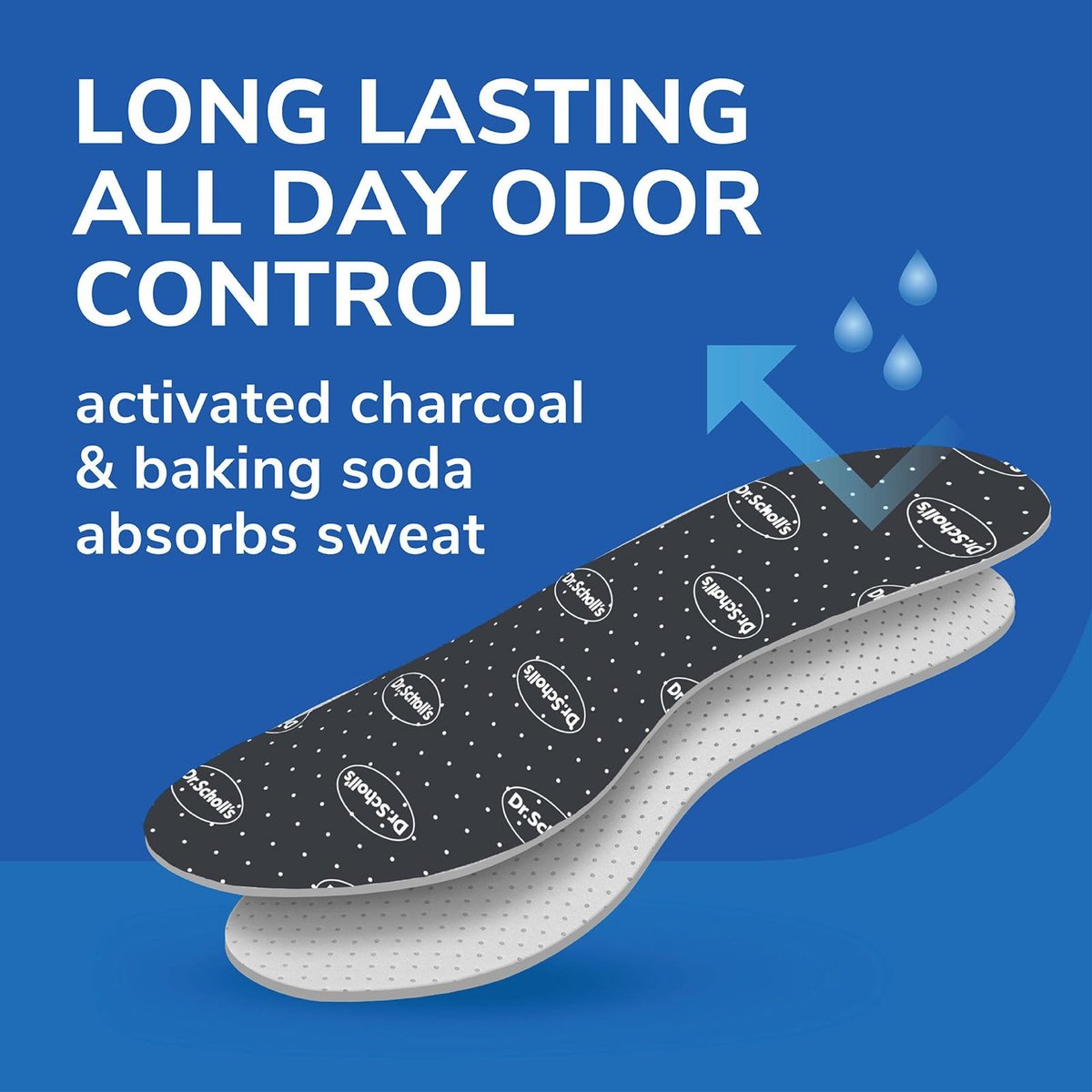 Dr. Scholl's® Stay Odor-Free & Dry Comfort Einlegesohlen mit Odor-X®, Unisex, 1 Paar, Zuschneidbar für Herrenschuhgrößen (7-13) und Damenschuhgrößen (5-10)