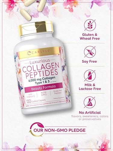 Carlyle Kollagenpeptide mit Vitamin C | 6000 mg | 120 Kapseln | Grass-fed Typ II & III | Schönheitsformel | Nicht-GVO, glutenfrei