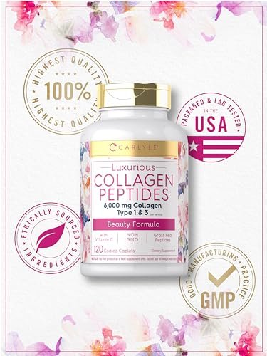 Carlyle Kollagenpeptide mit Vitamin C | 6000 mg | 120 Kapseln | Grass-fed Typ II & III | Schönheitsformel | Nicht-GVO, glutenfrei