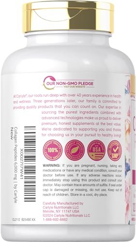 Carlyle Kollagenpeptide mit Vitamin C | 6000 mg | 120 Kapseln | Grass-fed Typ II & III | Schönheitsformel | Nicht-GVO, glutenfrei