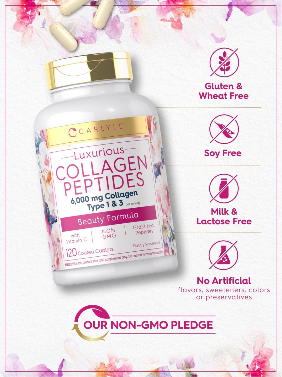 Carlyle Kollagenpeptide mit Vitamin C | 6000 mg | 120 Kapseln | Grass-fed Typ II & III | Schönheitsformel | Nicht-GVO, glutenfrei