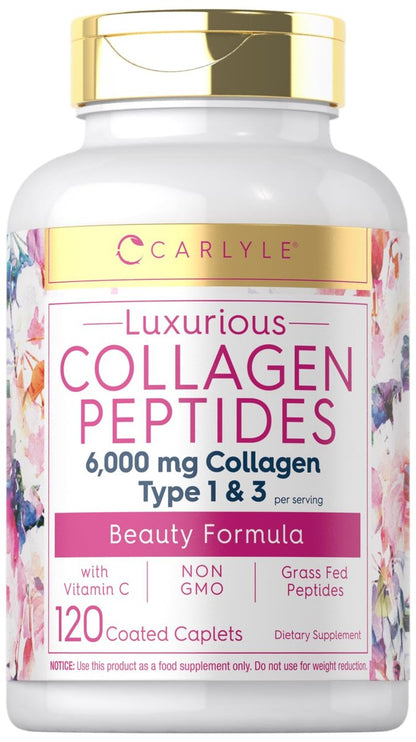 Carlyle Kollagenpeptide mit Vitamin C | 6000 mg | 120 Kapseln | Grass-fed Typ II & III | Schönheitsformel | Nicht-GVO, glutenfrei