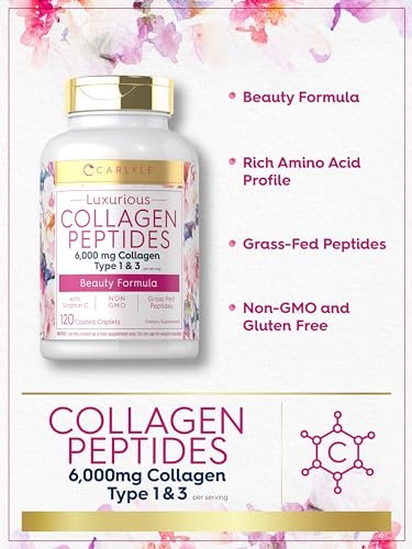 Carlyle Kollagenpeptide mit Vitamin C | 6000 mg | 120 Kapseln | Grass-fed Typ II & III | Schönheitsformel | Nicht-GVO, glutenfrei
