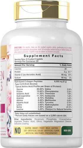 Carlyle Kollagenpeptide mit Vitamin C | 6000 mg | 120 Kapseln | Grass-fed Typ II & III | Schönheitsformel | Nicht-GVO, glutenfrei