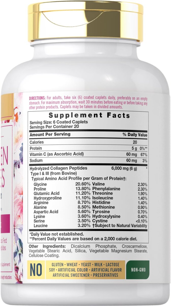 Carlyle Kollagenpeptide mit Vitamin C | 6000 mg | 120 Kapseln | Grass-fed Typ II & III | Schönheitsformel | Nicht-GVO, glutenfrei
