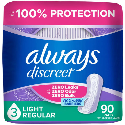 Always Discreet Inkontinenz-Einlagen für Frauen, Trockener, 3 Tropfen Reguläre Länge, Leichte Saugfähigkeit, Blasenkontrolle, Blasenschwäche & Wochenbett-Einlagen, 90 Stück