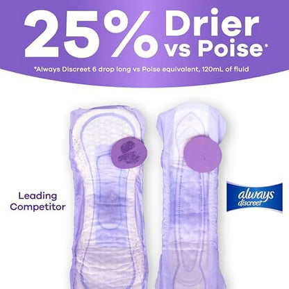 Always Discreet Inkontinenz-Einlagen für Frauen, Trockener, 3 Tropfen Reguläre Länge, Leichte Saugfähigkeit, Blasenkontrolle, Blasenschwäche & Wochenbett-Einlagen, 90 Stück