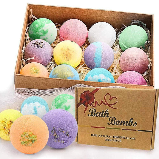 BOENFU Badebomben Geschenkset 12 Große Natürliche Ätherische Öle Badebomben, Trockene Haut Feuchtigkeitsspendend, Perfekt für Blasen-Spa-Bad, Handgemachte Geburtstagsgeschenke, Idee für Sie/Ihn, Ehefrau, Freundin