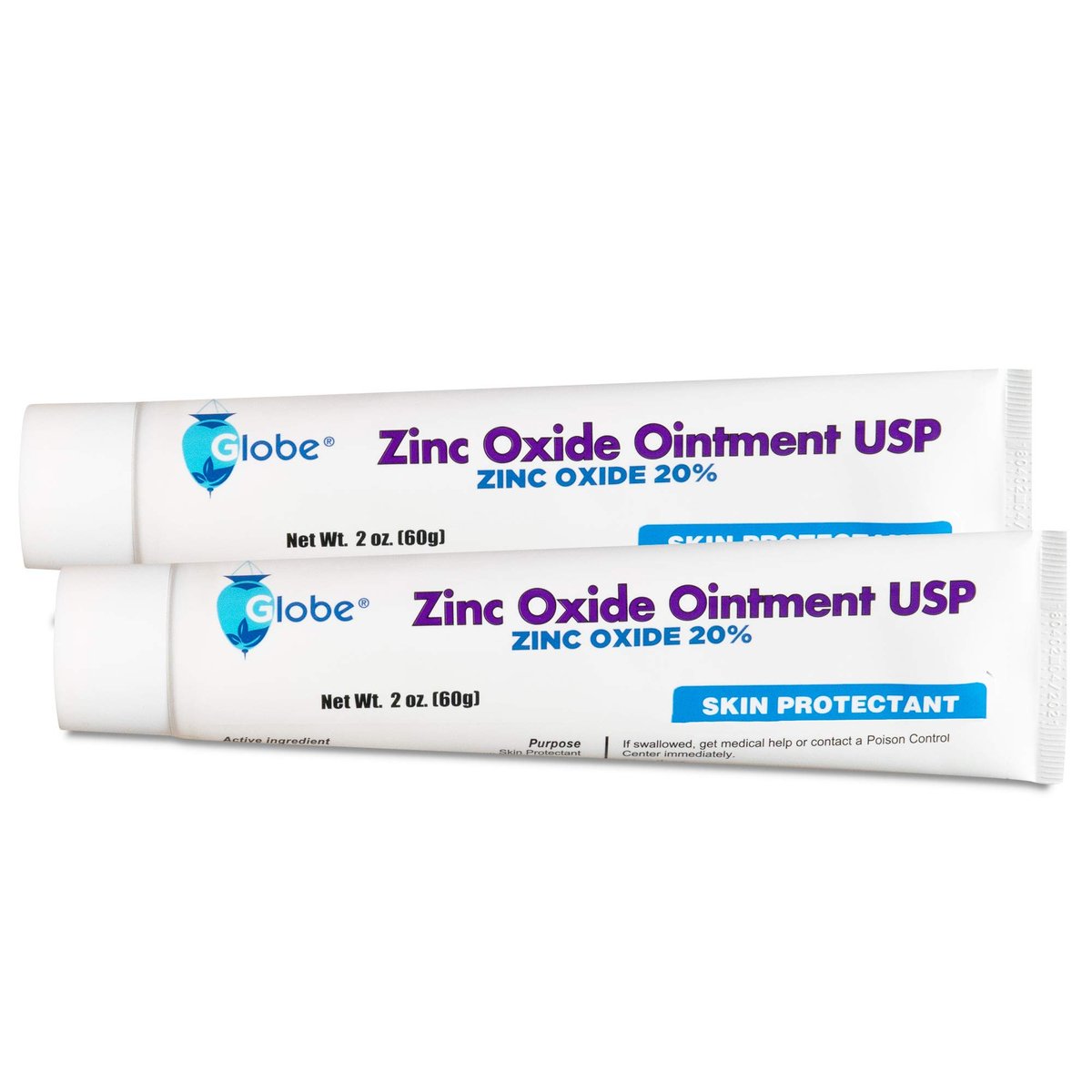 (2er-Pack) Globe Zinkoxid-Salbe 20%, 2 Unzen Tube (insgesamt 4 oz) Fortschrittlicher Hautschutz, für Windelausschlag, Linderung von Giftefeu, -sumach & -eiche, schützt vor Nässe und wunder Haut