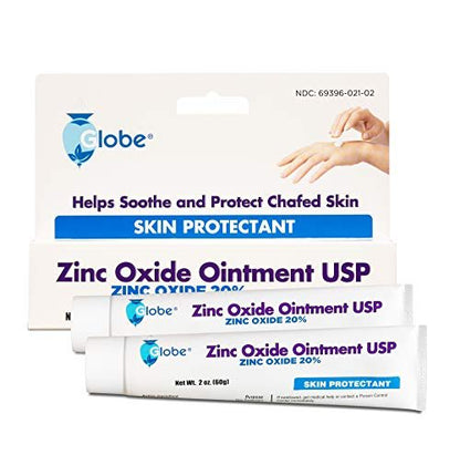 (2er-Pack) Globe Zinkoxid-Salbe 20%, 2 Unzen Tube (insgesamt 4 oz) Fortschrittlicher Hautschutz, für Windelausschlag, Linderung von Giftefeu, -sumach & -eiche, schützt vor Nässe und wunder Haut