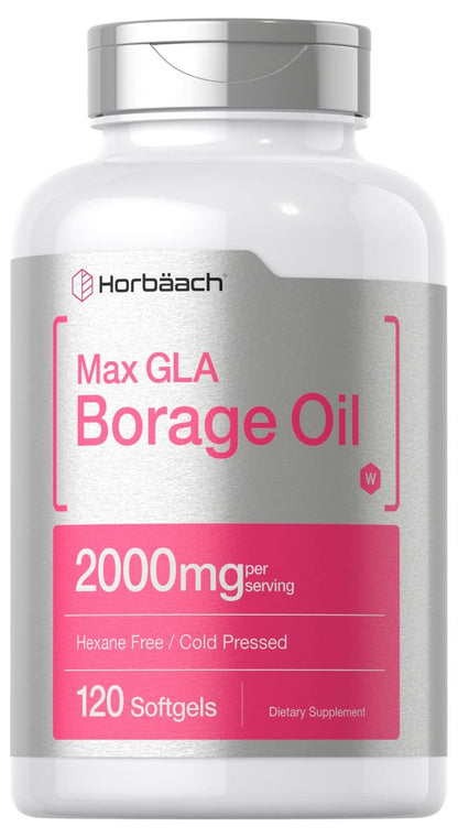 Horbäach Borretschöl Kapseln 2000 mg | 120 Softgels | 320 mg GLA | Kaltgepresstes Samenöl Nahrungsergänzungsmittel