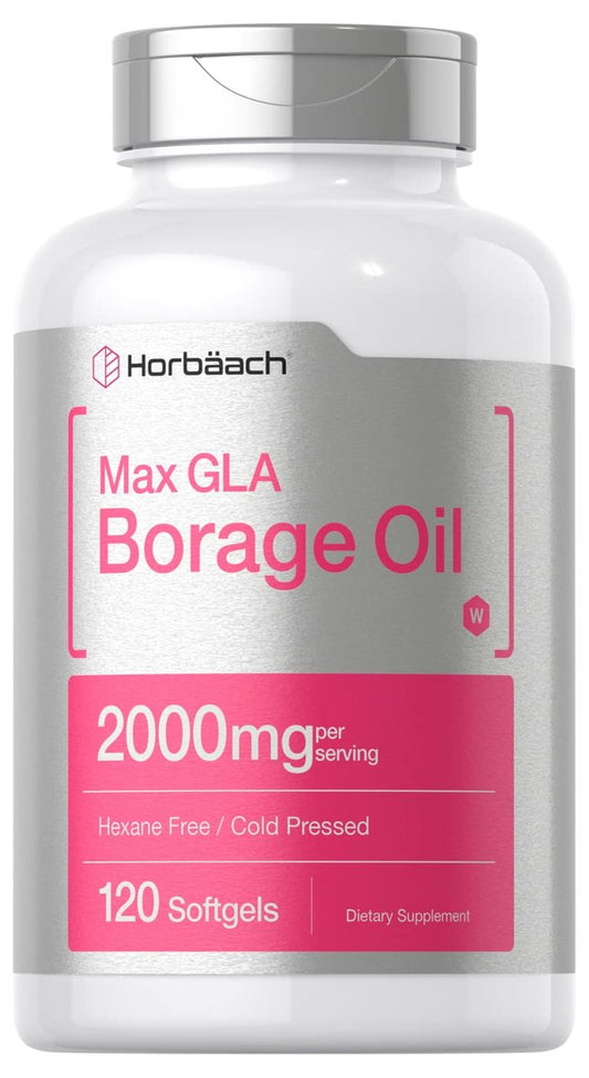 Horbäach Borretschöl Kapseln 2000 mg | 120 Softgels | 320 mg GLA | Kaltgepresstes Samenöl Nahrungsergänzungsmittel