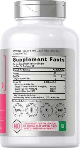 Horbäach Borretschöl Kapseln 2000 mg | 120 Softgels | 320 mg GLA | Kaltgepresstes Samenöl Nahrungsergänzungsmittel