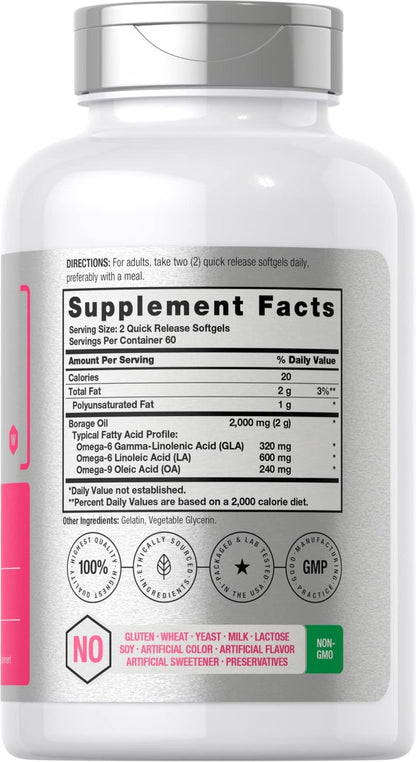 Horbäach Borretschöl Kapseln 2000 mg | 120 Softgels | 320 mg GLA | Kaltgepresstes Samenöl Nahrungsergänzungsmittel