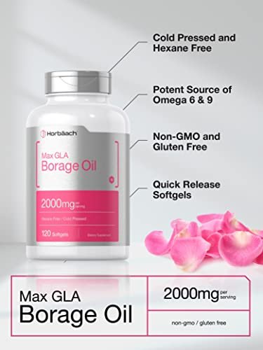 Horbäach Borretschöl Kapseln 2000 mg | 120 Softgels | 320 mg GLA | Kaltgepresstes Samenöl Nahrungsergänzungsmittel
