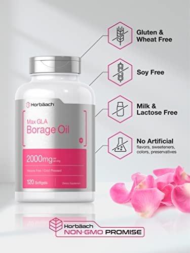 Horbäach Borretschöl Kapseln 2000 mg | 120 Softgels | 320 mg GLA | Kaltgepresstes Samenöl Nahrungsergänzungsmittel