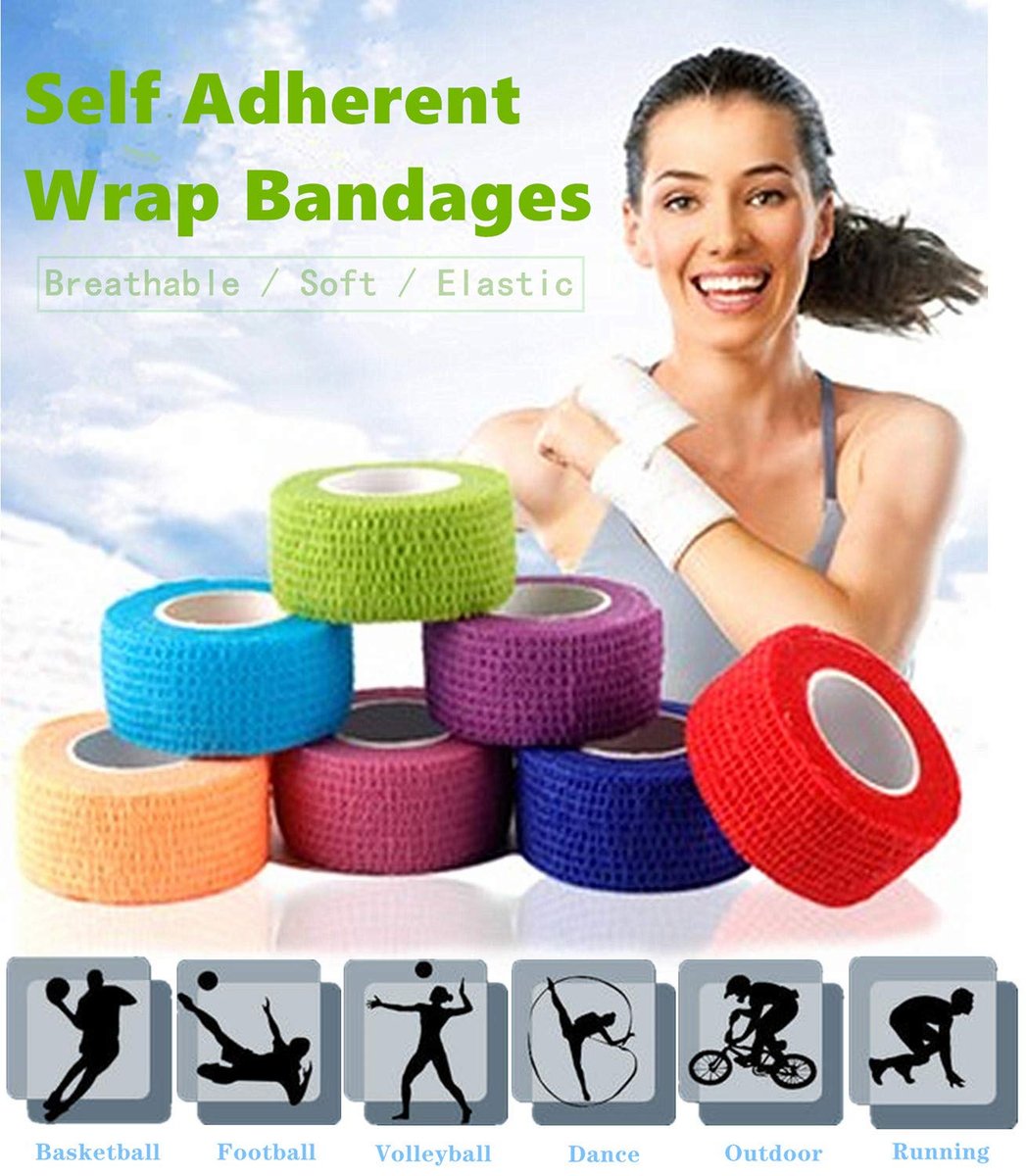 12er-Pack 1" x 5 Yards Selbstklebende Elastische Bandage – Dehnbares Sporttape für Handgelenk, Knöchel & Erste Hilfe (10 Farben)