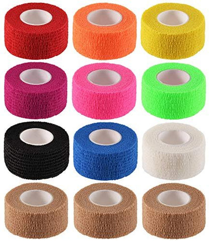 12er-Pack 1" x 5 Yards Selbstklebende Elastische Bandage – Dehnbares Sporttape für Handgelenk, Knöchel & Erste Hilfe (10 Farben)