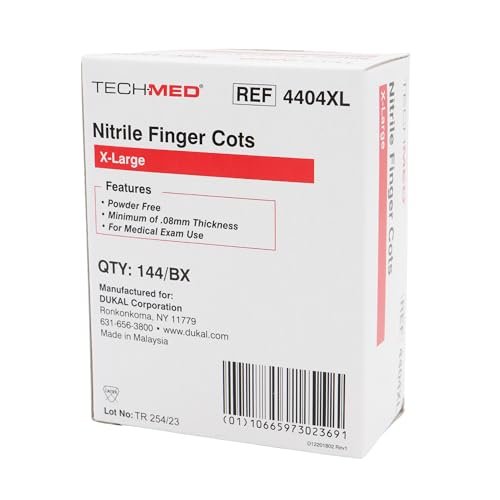 Dukal TEC 4404XL Tech-Med Nitril-Fingerling, X-Large, 0,08 mm Stärke (Pack mit 144 Stück)