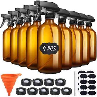 sietpoek 9er-Pack Glas-Sprühflasche 16oz, Leere Braune Sprühflasche Nachfüllbar für Ätherische Öle, Reinigungsmittel, Aromatherapie