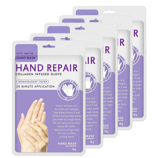 5 Paar Handfeuchtigkeitsmasken-Handschuhe, Handhautpflege-Erneuerungsmaske mit Kollagen, Vitaminen und natürlichen Pflanzenextrakten für trockene, alternde, rissige Hände (5 Paar Handmasken)
